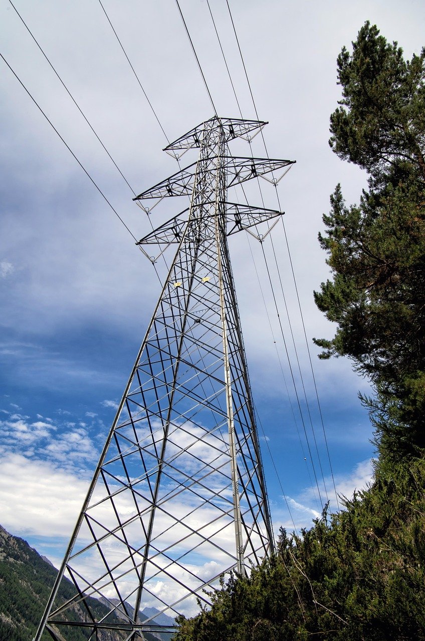 power line, steel pylon, electric pylon, trellis, nature, power pole, metal, electricity, power supply, high voltage, power, steel structure, vegetation, trees